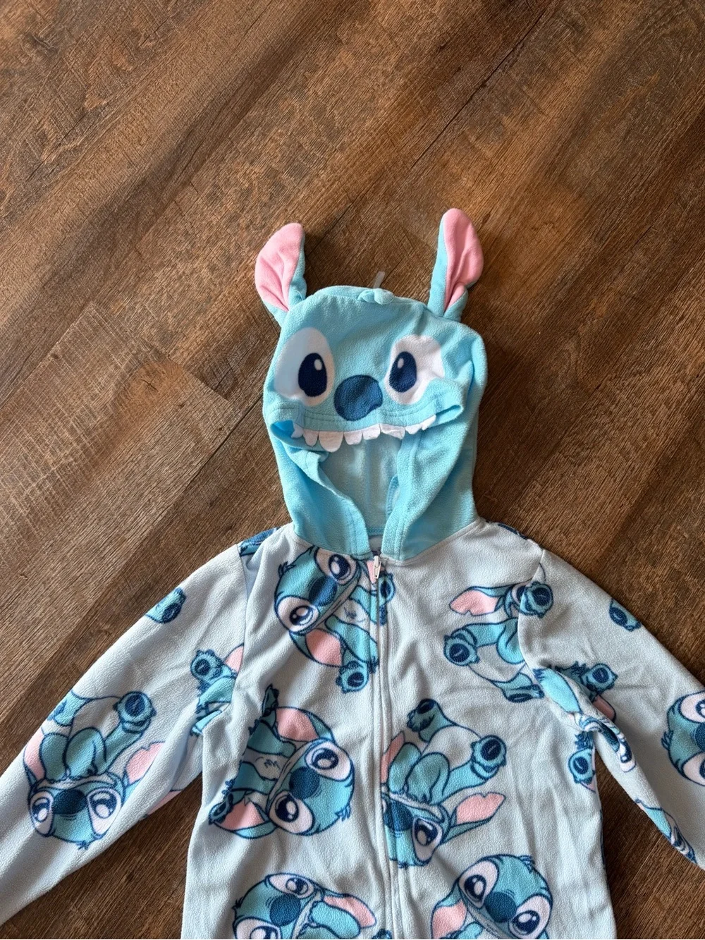 Disney Stitch Girls Fleece Hooded One Piece Pajamas Size 8